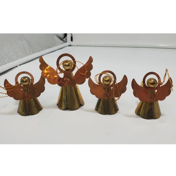 Vintage Brass Christmas Ornaments Etched 3D Gold Angels - Hong Kong - Lot of 4 - Picture 3 of 4